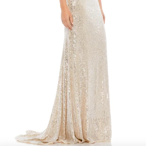 MAC DUGGAL 26269 STRETCH SEQUIN LACE UP BACK EVENING NUDE/SILVER GOWN sz 12 - Picture 8 of 8